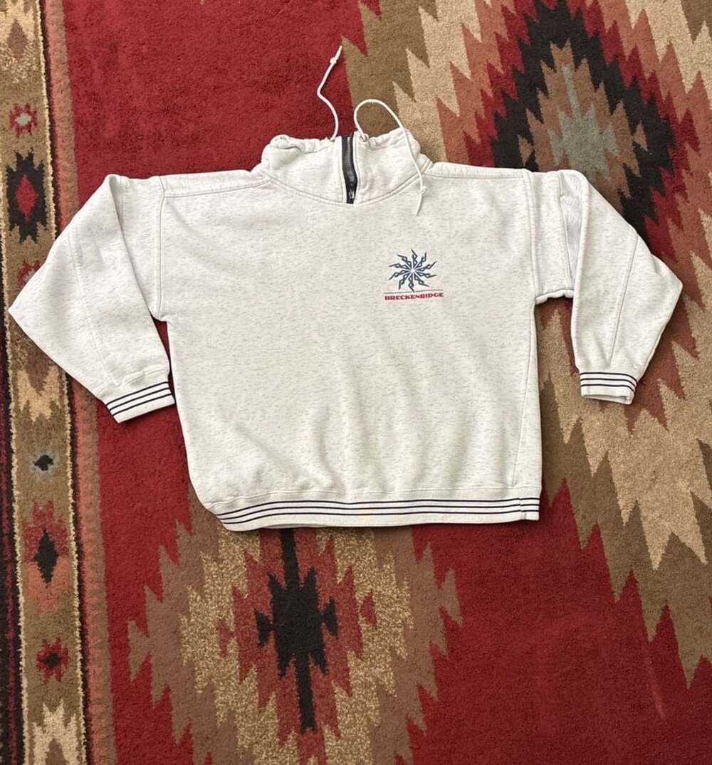 Vintage Breckenridge Heather Gray Quarter Zip Sweatshirt with Striped Ribbing